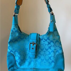 RARE! COACH AQUA BLUE Y2K SoHo Buckle Flap Shoulder Purse